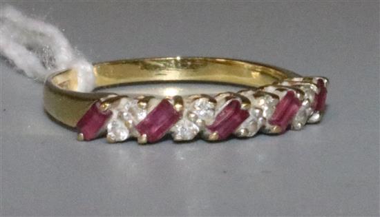 18ct gold, baton ruby and diamond half-hoop ring